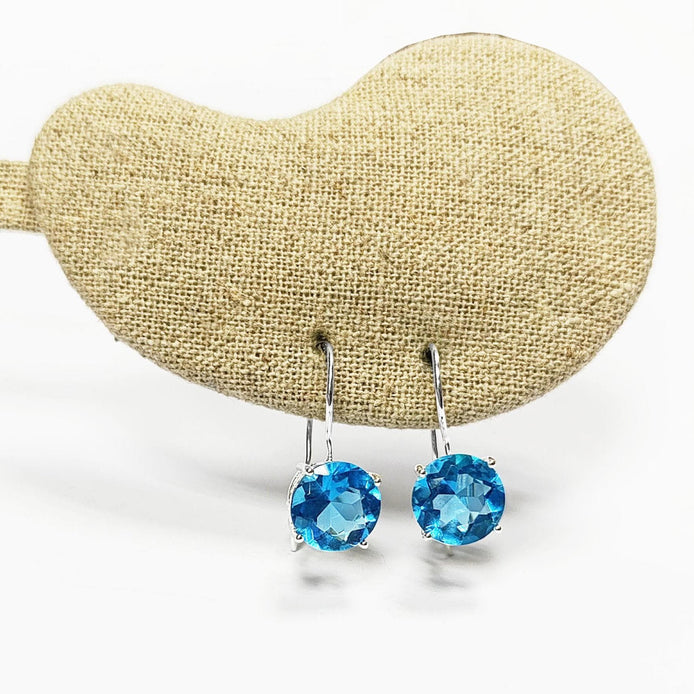 Stone 10mm Clear BLUE Stone Hook Earrings, Sterling Silver, 925 Earrings, Crocheted Earrings, Closed Crocheted Earrings, Blue Glass Stone