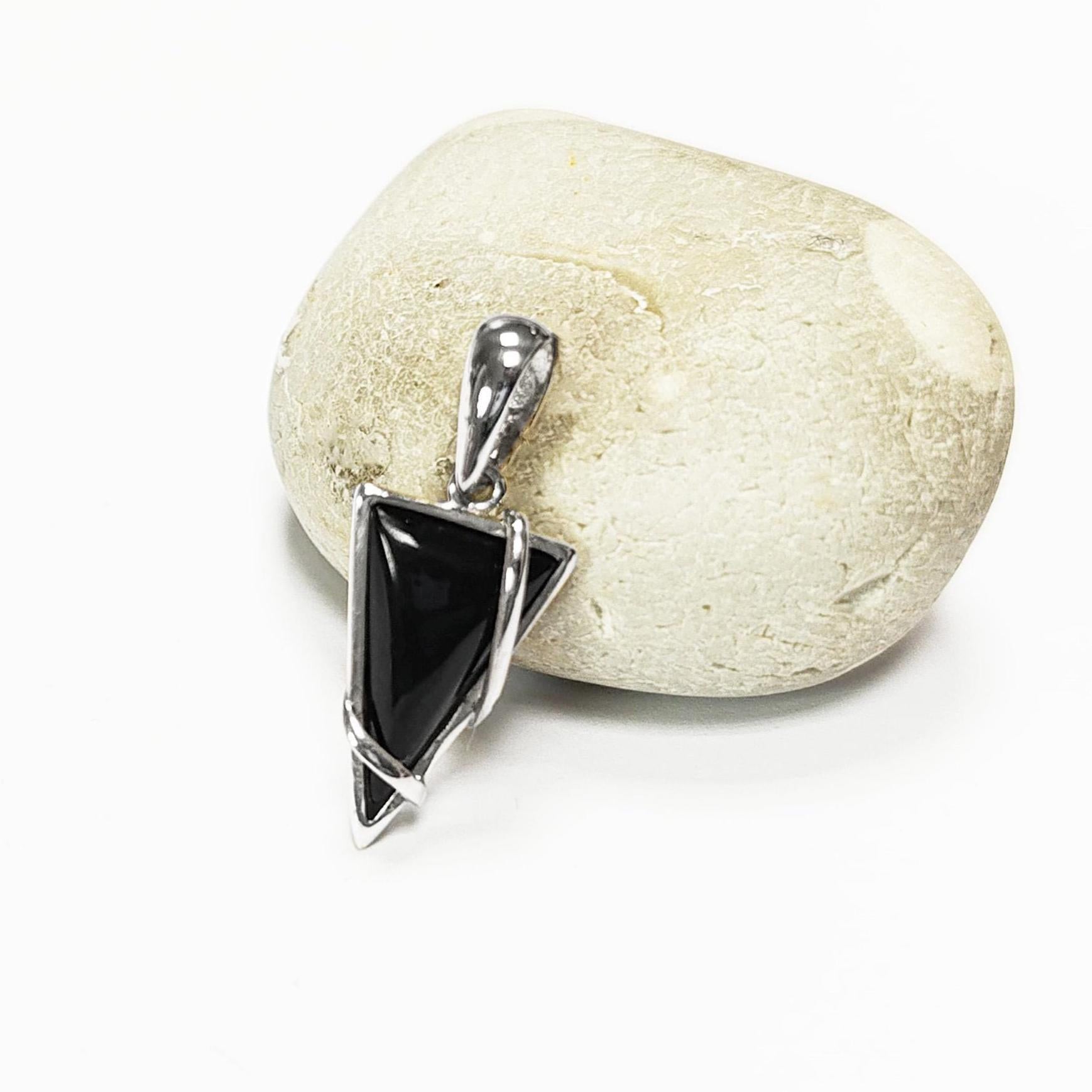 Black Triangle Earrings, Sterling Silver, Onyx Stone, Modern Geometric Jewelry, Earrings and Pendant Set, Women Gift