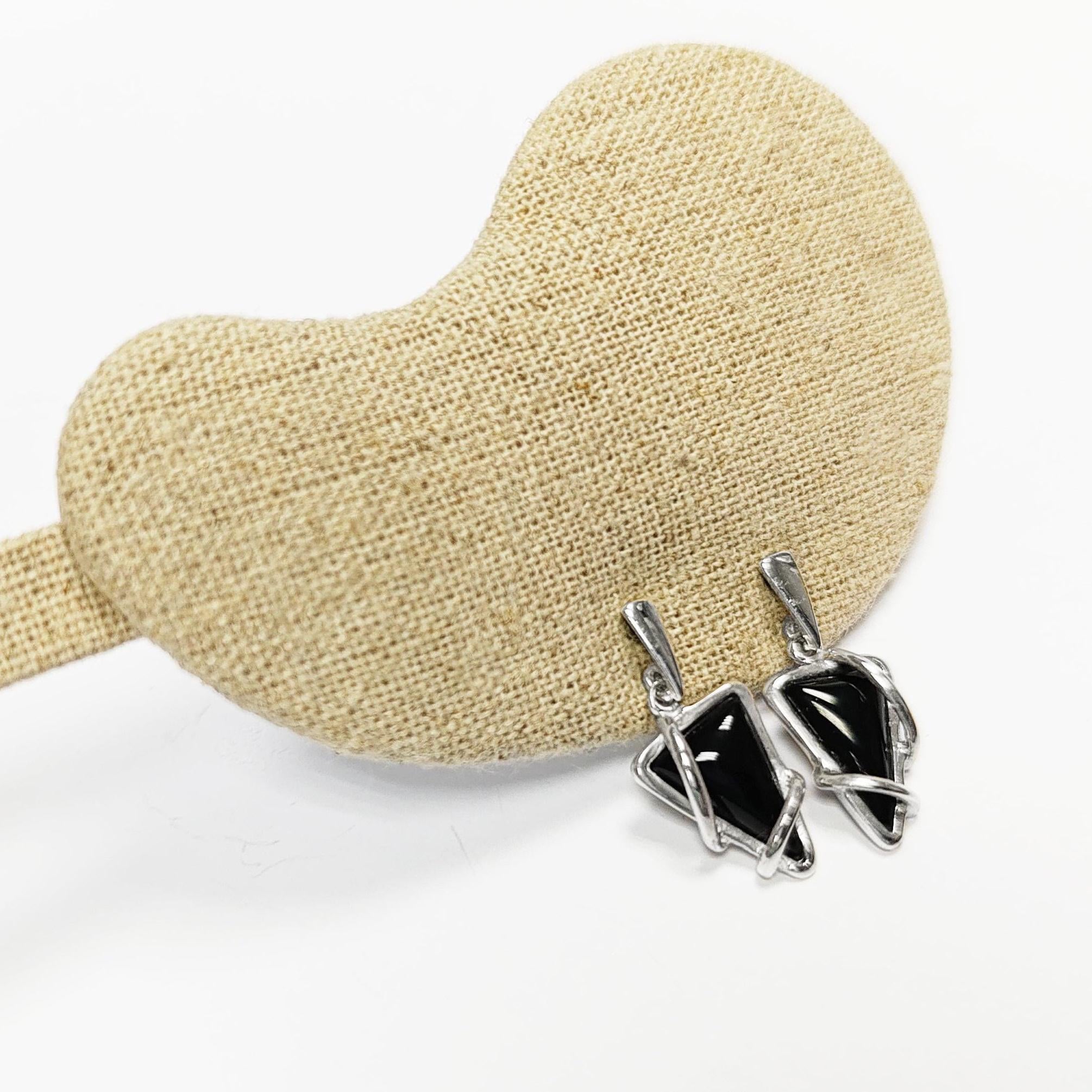 Black Triangle Earrings, Sterling Silver, Onyx Stone, Modern Geometric Jewelry, Earrings and Pendant Set, Women Gift