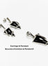 Black Triangle Earrings, Sterling Silver, Onyx Stone, Modern Geometric Jewelry, Earrings and Pendant Set, Women Gift