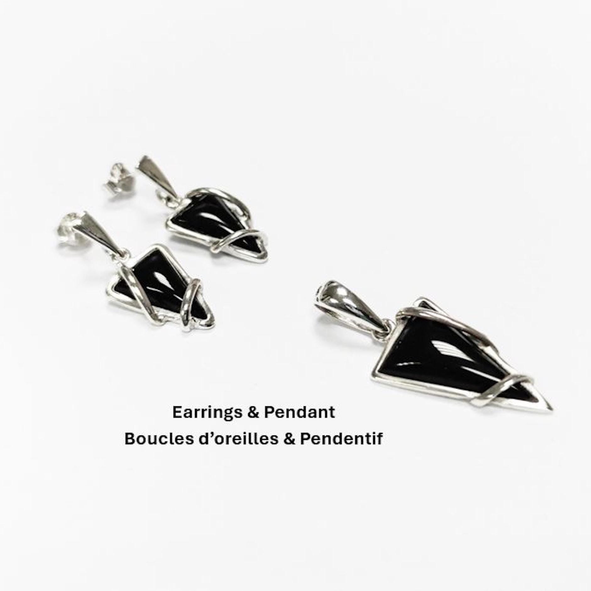Onyx Sterling Silver 925 Pendant, Triangle 925 Sterling Silver, Modern Style Filigree, Original and Unique Jewelry, Sterling Silver Jewelry.