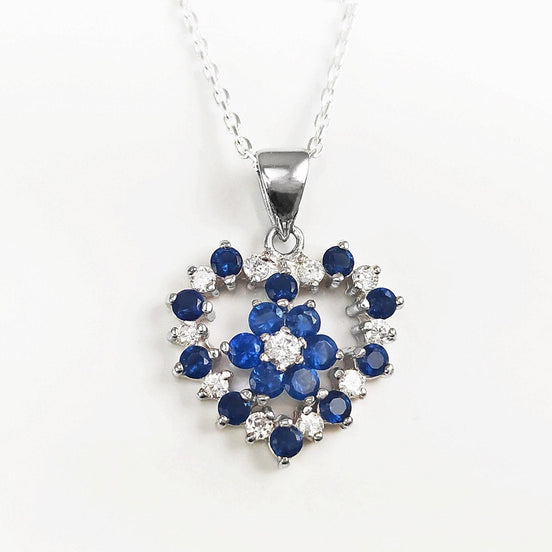 Blue Sapphire and White Diamond Heart Pendant by KRAMIKE • Sterling Silver • A Timeless Necklace for Special Occasions and as a Gift • KP049