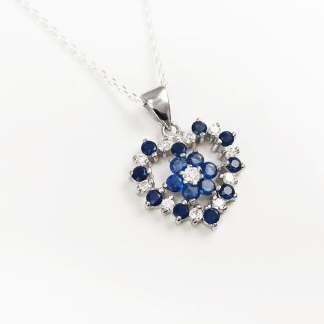 Blue Sapphire and White Diamond Heart Pendant by KRAMIKE • Sterling Silver • A Timeless Necklace for Special Occasions and as a Gift • KP049