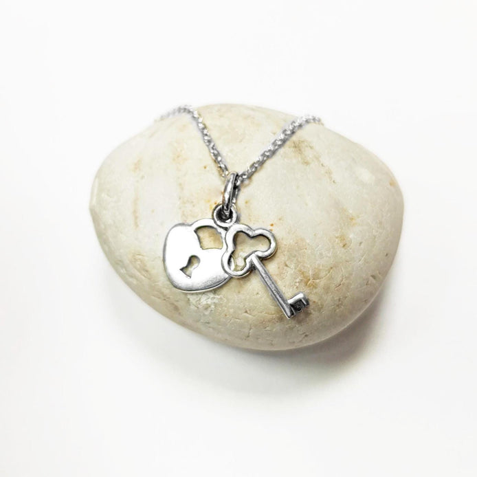 Sterling Silver Lock and Key Necklace • Romantic Love Jewelry