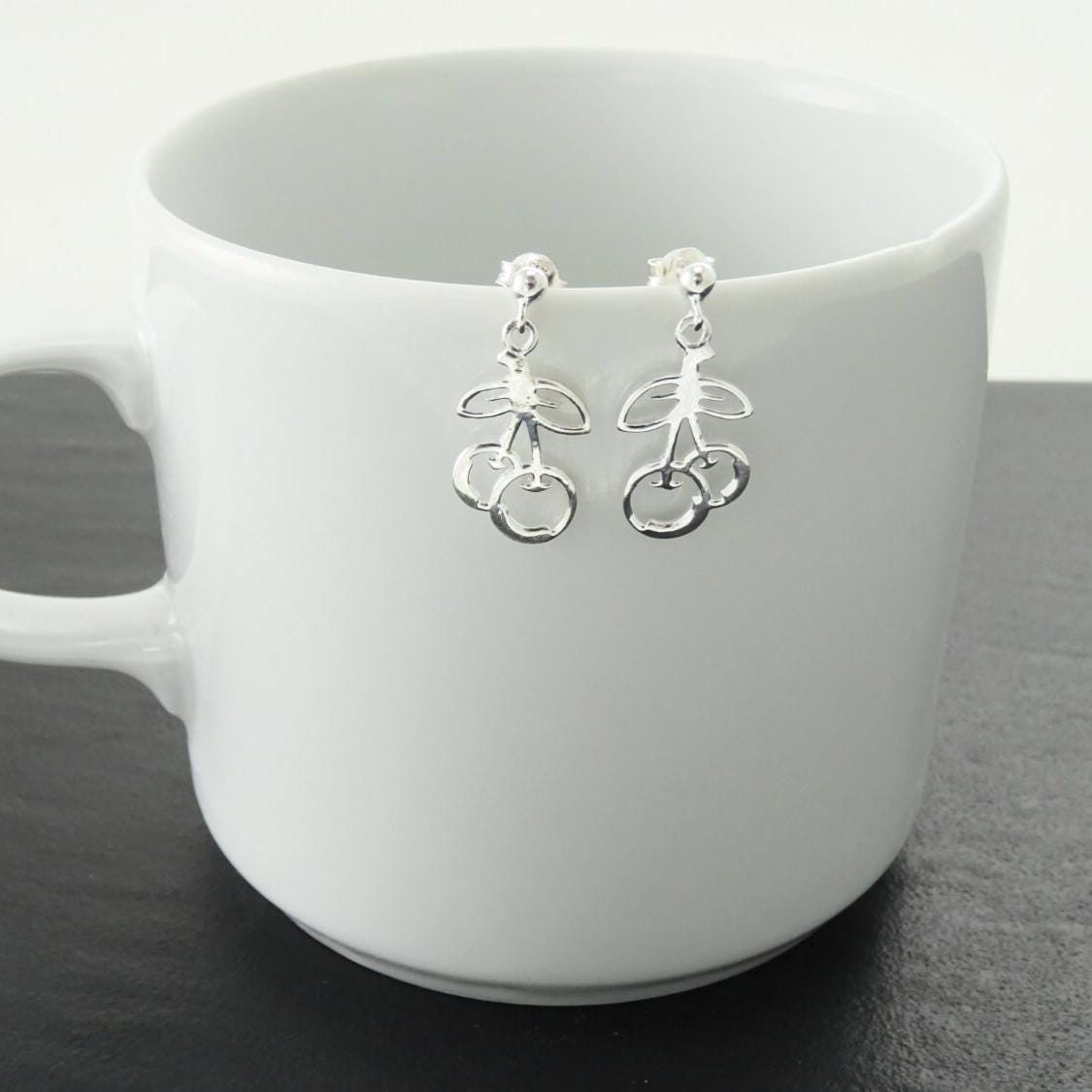 Trend Cherry Fruit Earrings Sterling Silver, Symbol of will, tenderness. Cherries Jewelry, Symbolic of abundance, Trend Gift for Her.