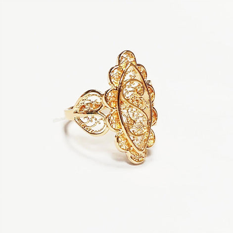 Marquise Filigree Ring • 18K Gold Plated • Art Deco Lace-Inspired Design • Vintage Floral Filigree Glam Jewelry • Statement Gift for Woman