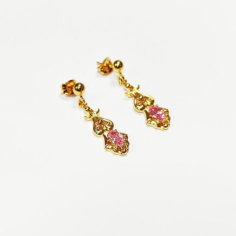Modern Victorian-Inspired Drop Earrings • Gold-Plated Elegant Design Filigree and Pink Cz Stone • Women Glam Jewelry • Unique Gift for Her