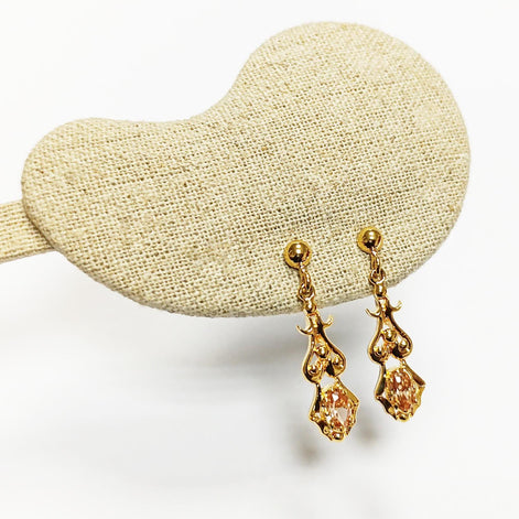Modern Victorian-Inspired Drop Earrings • Gold-Plated Elegant Design Filigree and Pink Cz Stone • Women Glam Jewelry • Unique Gift for Her
