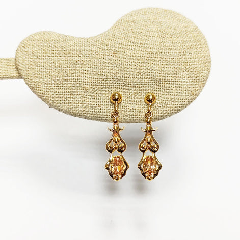 Modern Victorian-Inspired Drop Earrings • Gold-Plated Elegant Design Filigree and Pink Cz Stone • Women Glam Jewelry • Unique Gift for Her