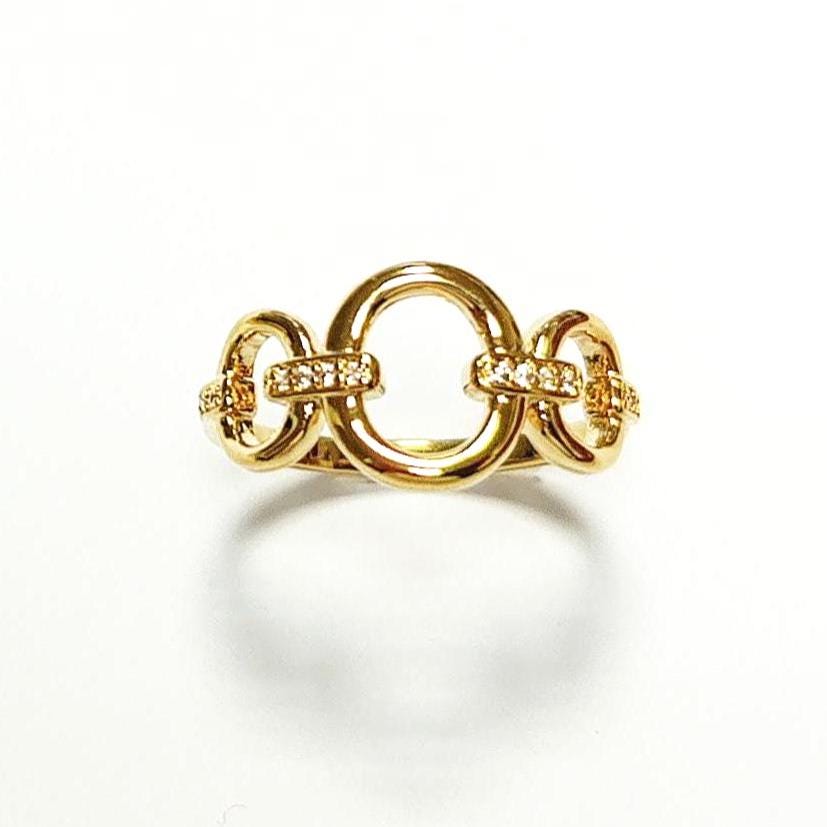 Gold Circle Chain Link Ring • 18K Gold Plated Cz Paved Stones • Statement Modern Circular Openwork Jewelry • Unique Timeless Gift for Woman