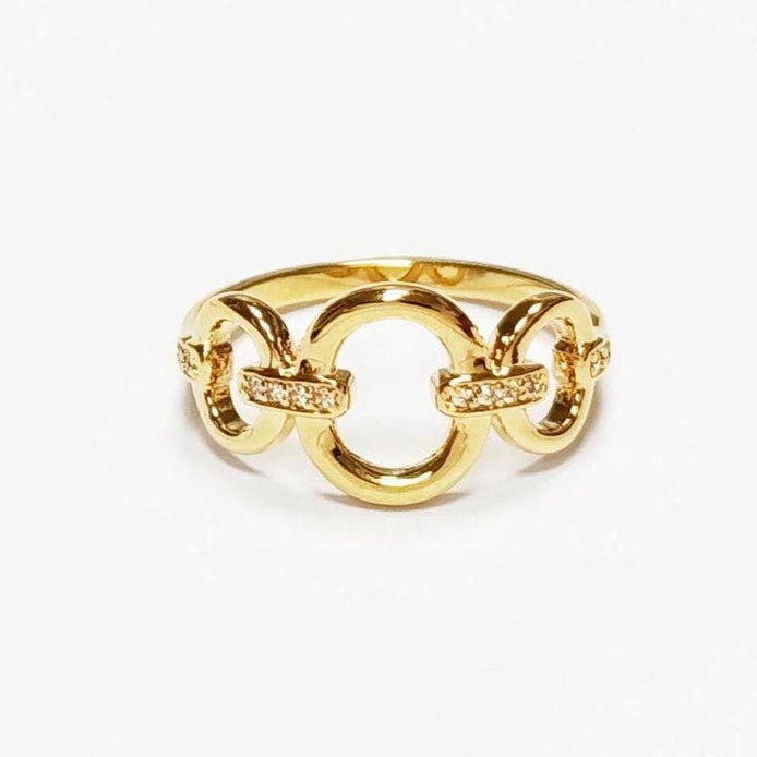 Gold Circle Chain Link Ring • 18K Gold Plated Cz Paved Stones • Statement Modern Circular Openwork Jewelry • Unique Timeless Gift for Woman