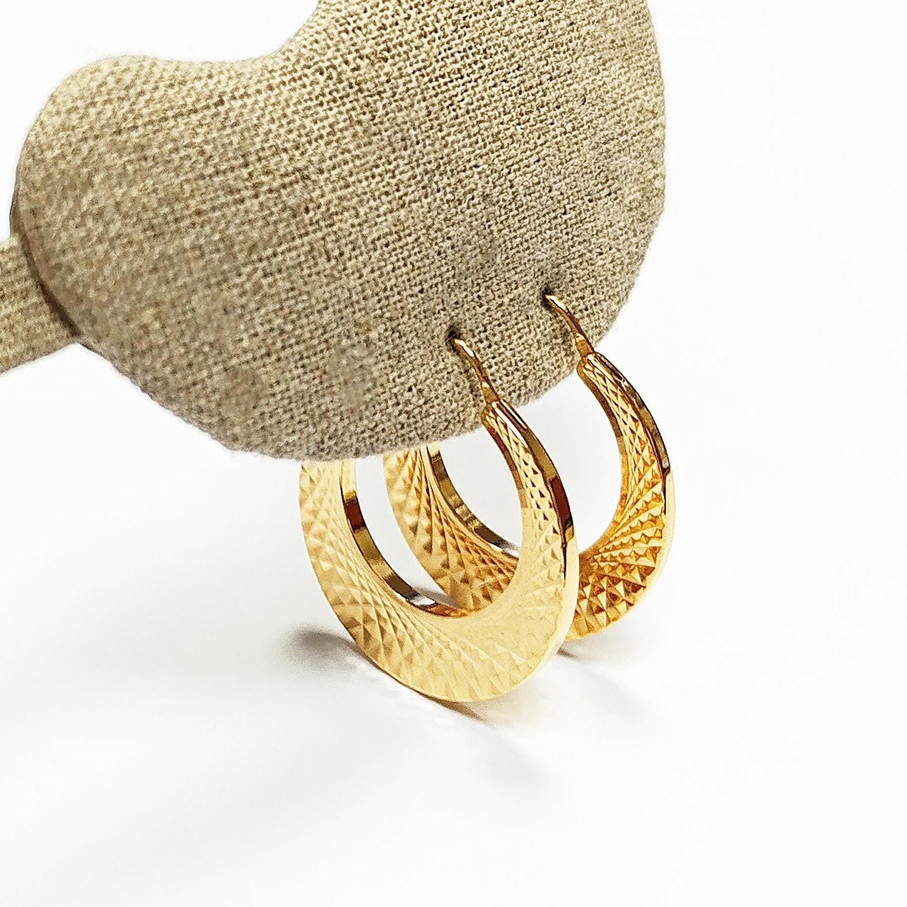 Textured Crescent Hoop Earrings • 18K Gold Plated Diamond-Cut Geometric Hoops