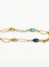 Topaz Link Bracelet • 18K Gold Plated Double Chain with 3 Blue Color Tones Marquise CZ Stones & Coffee Bean Links • Everyday Women Jewelry