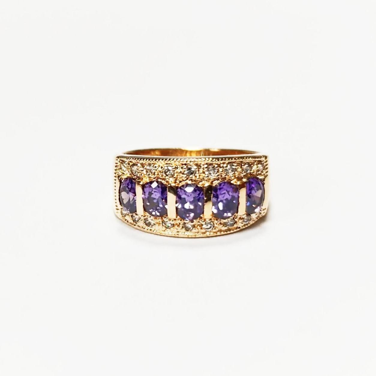 Amethyst Gold Band Ring, Elegant Purple February Birthstone, Luxurious Jewelry, Statement Gift