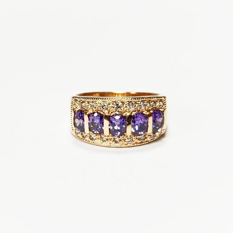 Amethyst Gold Band Ring, Elegant Purple February Birthstone, Luxurious Jewelry, Statement Gift
