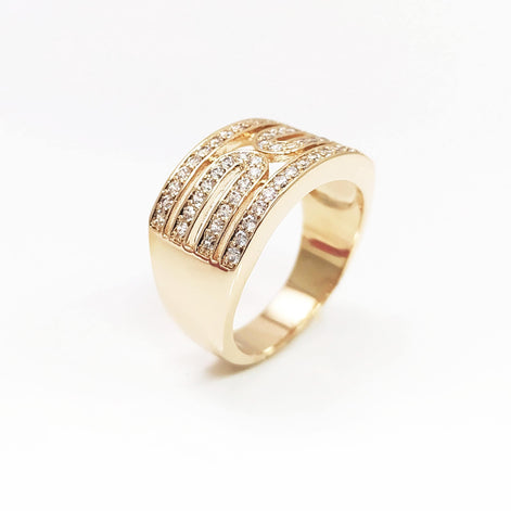 Luxury Pavé Gold Ring by KRAMIKE • Geometric Bold Design with Brilliant Stones • 18K Gold-Plated for a Glamorous Finish • KR042