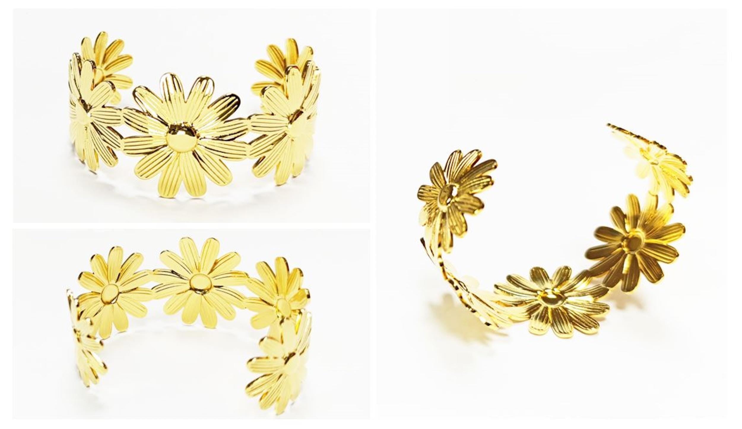 Daisy Flower Cuff Bracelet • 18K Gold Filled • Statement Nature Inspired Open Bangle • Spring Summer Flowers Jewelry • Woman Floral Gift