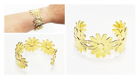 Daisy Flower Cuff Bracelet • 18K Gold Filled • Statement Nature Inspired Open Bangle • Spring Summer Flowers Jewelry • Woman Floral Gift