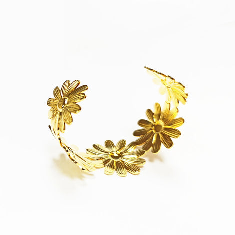 Daisy Flower Cuff Bracelet • 18K Gold Filled • Statement Nature Inspired Open Bangle • Spring Summer Flowers Jewelry • Woman Floral Gift