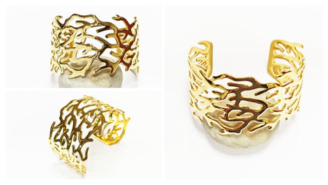 Ocean Coral Reef Cuff • 18K Gold Filled • Nautical Wide Rigid Bracelet • Sea Inspired Jewelry • Summer Beach Accessory • Bold Gift for Women