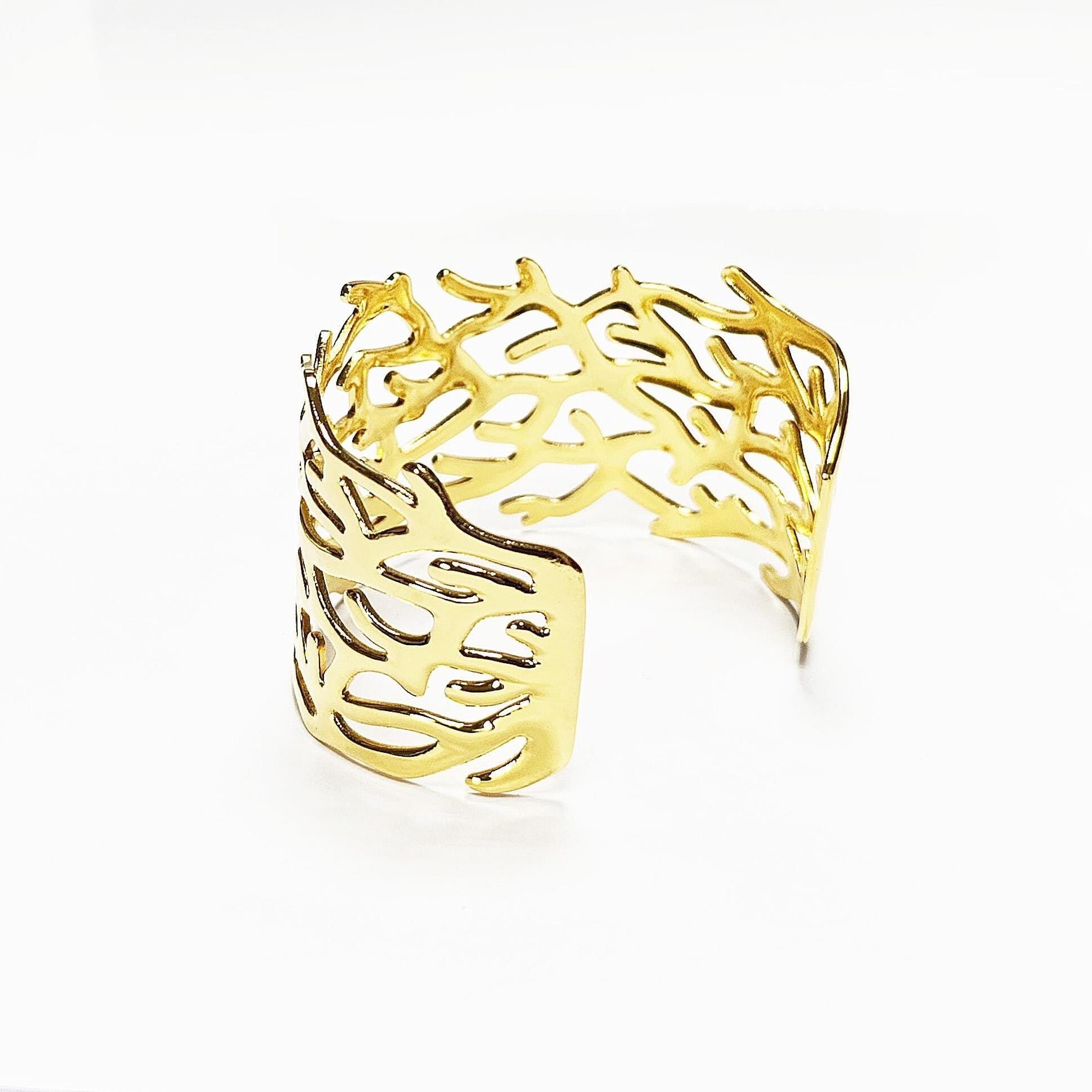 Ocean Coral Reef Cuff • 18K Gold Filled • Nautical Wide Rigid Bracelet • Sea Inspired Jewelry • Summer Beach Accessory • Bold Gift for Women