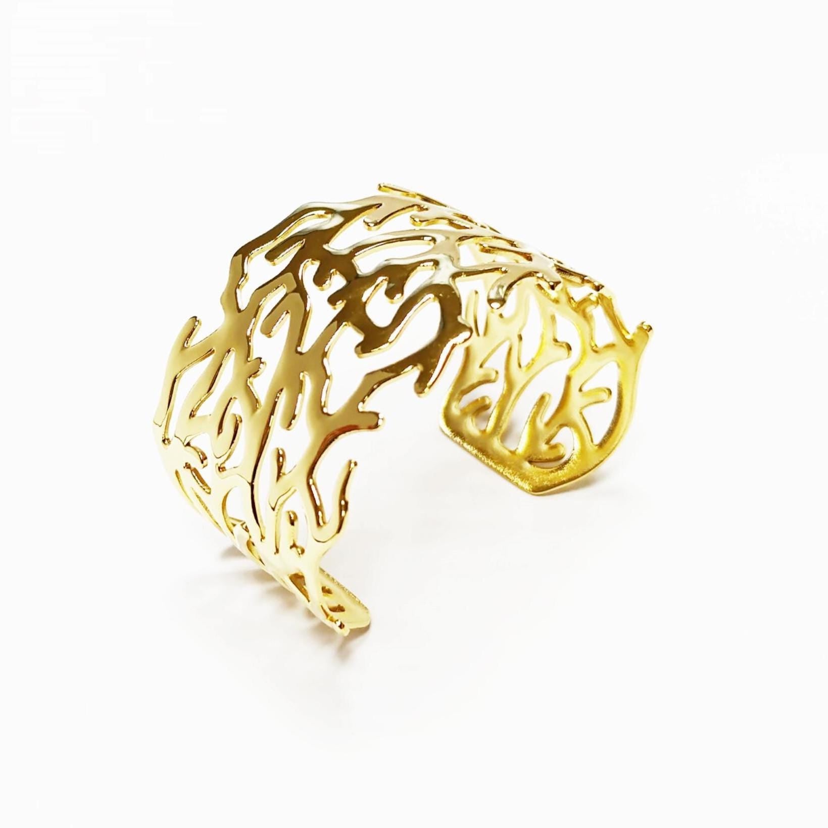 Ocean Coral Reef Cuff • 18K Gold Filled • Nautical Wide Rigid Bracelet • Sea Inspired Jewelry • Summer Beach Accessory • Bold Gift for Women