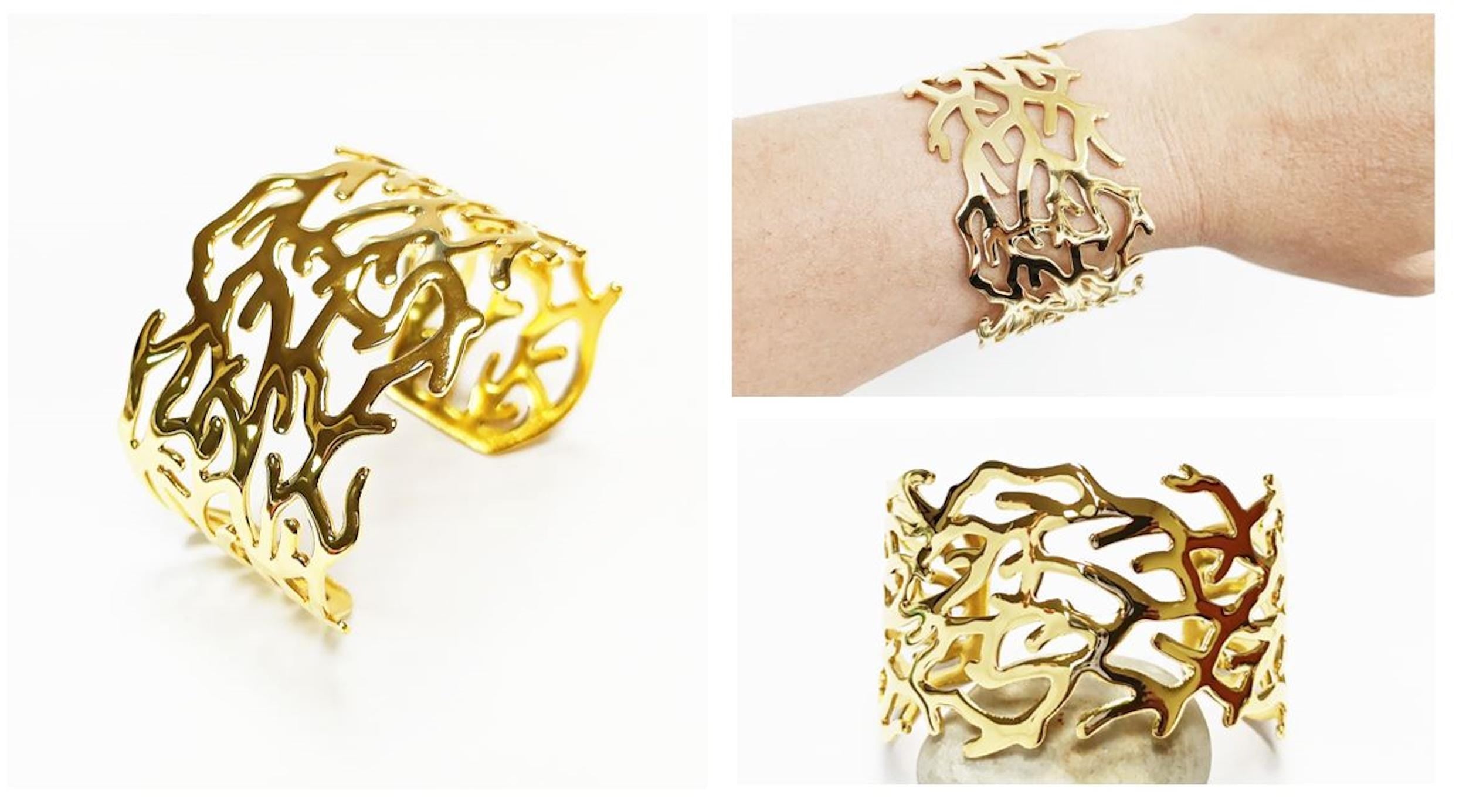 Ocean Coral Reef Cuff • 18K Gold Filled • Nautical Wide Rigid Bracelet • Sea Inspired Jewelry • Summer Beach Accessory • Bold Gift for Women
