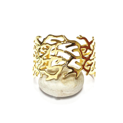 Ocean Coral Reef Cuff • 18K Gold Filled • Nautical Wide Rigid Bracelet • Sea Inspired Jewelry • Summer Beach Accessory • Bold Gift for Women
