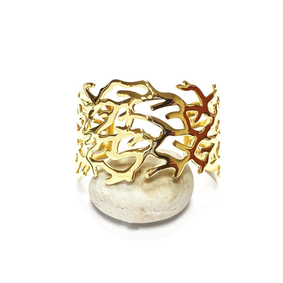 Ocean Coral Reef Cuff • 18K Gold Filled • Nautical Wide Rigid Bracelet • Sea Inspired Jewelry • Summer Beach Accessory • Bold Gift for Women