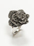 Vintage Rose Ring, Sterling Silver, Natural Marcasite Gray Stones Jewelry, Vintage Romantic Rose Flower Blossom, Bold Antique Design Gift