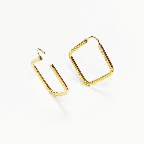 Textured Square Hoop Earrings • 18K Gold-Plated Geometric Hoops • Lightweight Modern Jewelry