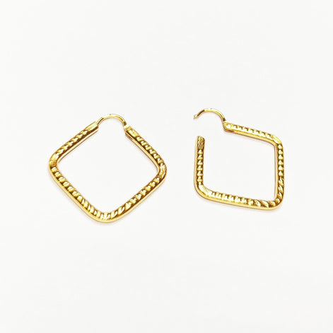 Textured Square Hoop Earrings • 18K Gold-Plated Geometric Hoops • Lightweight Modern Jewelry