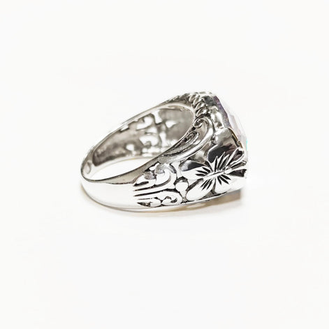Ring 925 Sterling Silver Butterflies, Horizontal Band, Pink Lilac Amethyst Color Lab Stone (CZ) , Butterfly Ring, XL size