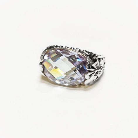 Ring 925 Sterling Silver Butterflies, Horizontal Band, Pink Lilac Amethyst Color Lab Stone (CZ) , Butterfly Ring, XL size