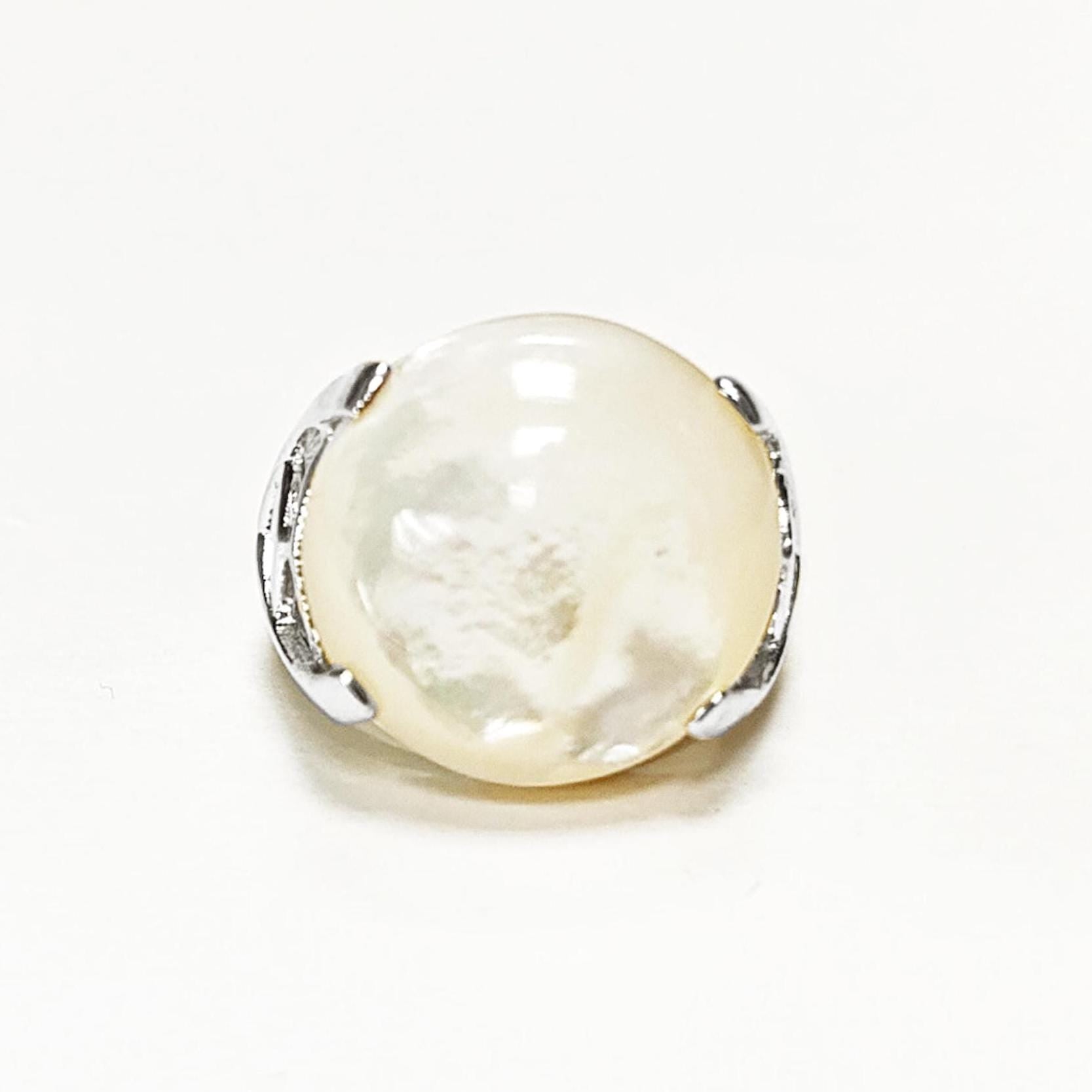 Modern Shell Ring, Sterling Silver, GENUINE Round White Mother of Pearl, Unique Designer Ring, Pearl Jewelry, Original Stone Ring