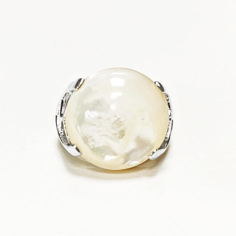 Modern Shell Ring, Sterling Silver, GENUINE Round White Mother of Pearl, Unique Designer Ring, Pearl Jewelry, Original Stone Ring