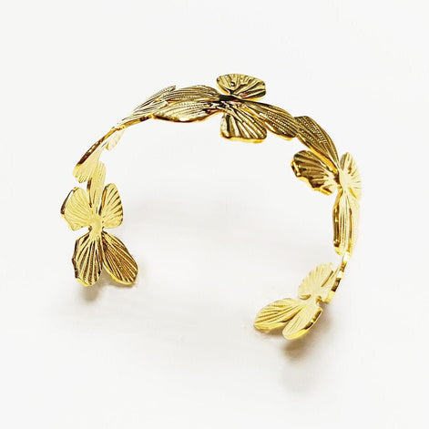 18K Gold Filled Orchid Cuff Bracelet • Floral Statement Bangle