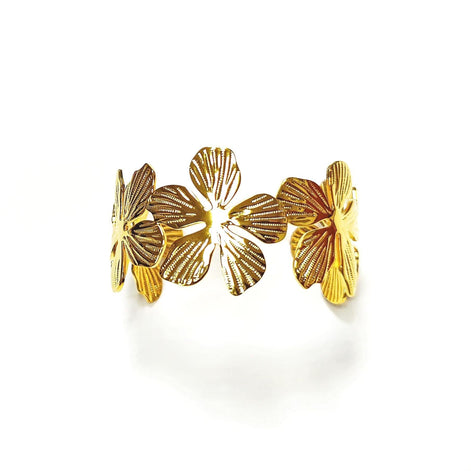 18K Gold Filled Orchid Cuff Bracelet • Floral Statement Bangle