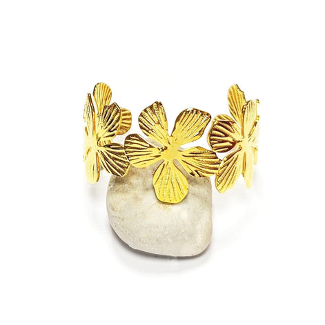 18K Gold Filled Orchid Cuff Bracelet • Floral Statement Bangle