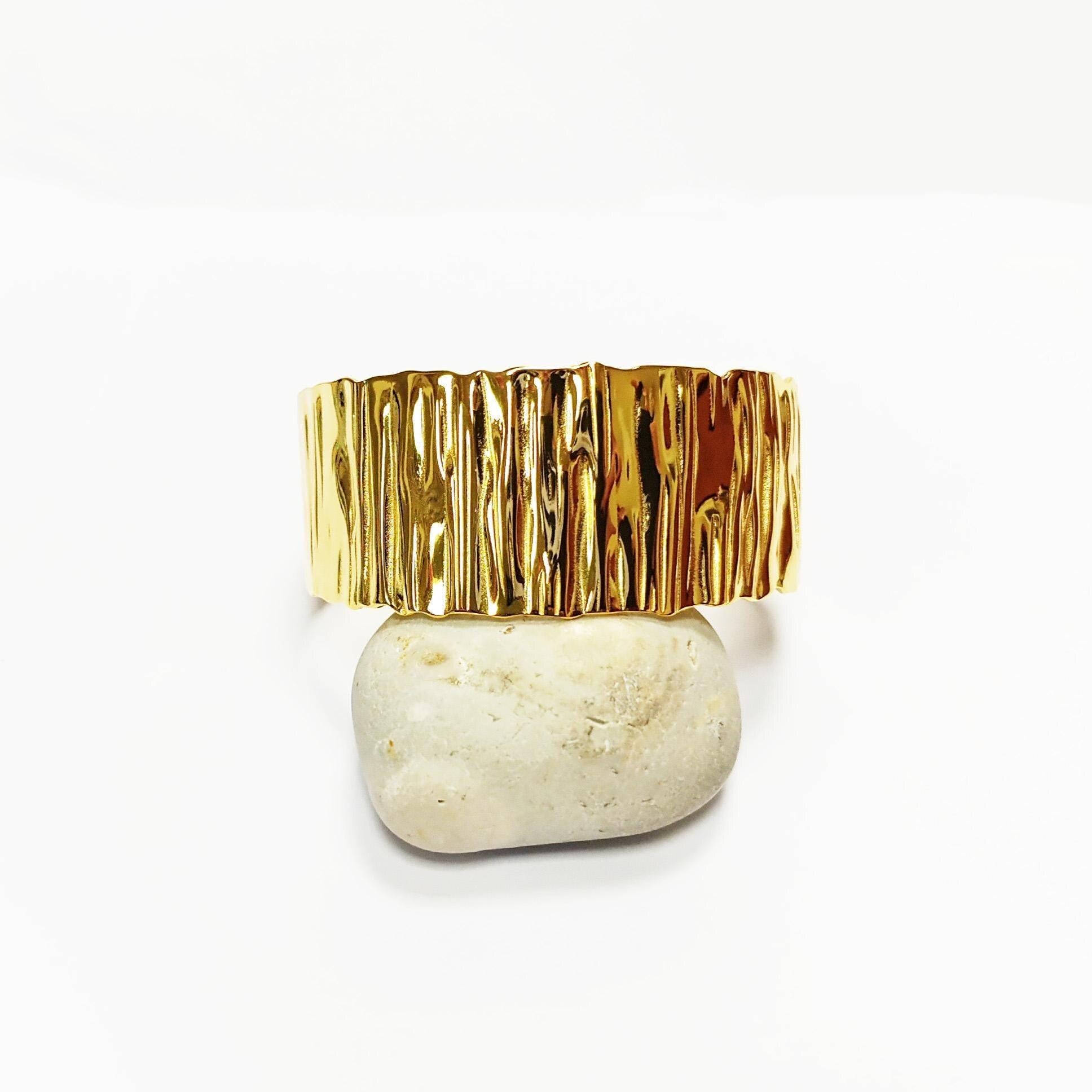 Hammered Gold Cuff Bracelet • 18K Gold Filled Open Bangle