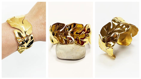 Tropical Leaf Cuff Bracelet • 18K Gold Filled • Nature Inspired Motif Open Wide Bangle • Boho Foliage Jewelry • Unique Woman Botanical Gift