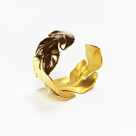 Tropical Leaf Cuff Bracelet • 18K Gold Filled • Nature Inspired Motif Open Wide Bangle • Boho Foliage Jewelry • Unique Woman Botanical Gift