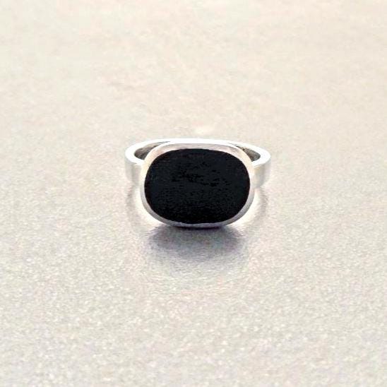 Small Square Ring, 925 Sterling Silver, Genuine Onyx Stone, Modern Geometric Jewelry, Minimalist Signet ring,