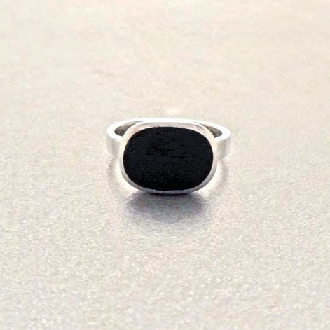 Small Square Ring, 925 Sterling Silver, Genuine Onyx Stone, Modern Geometric Jewelry, Minimalist Signet ring,