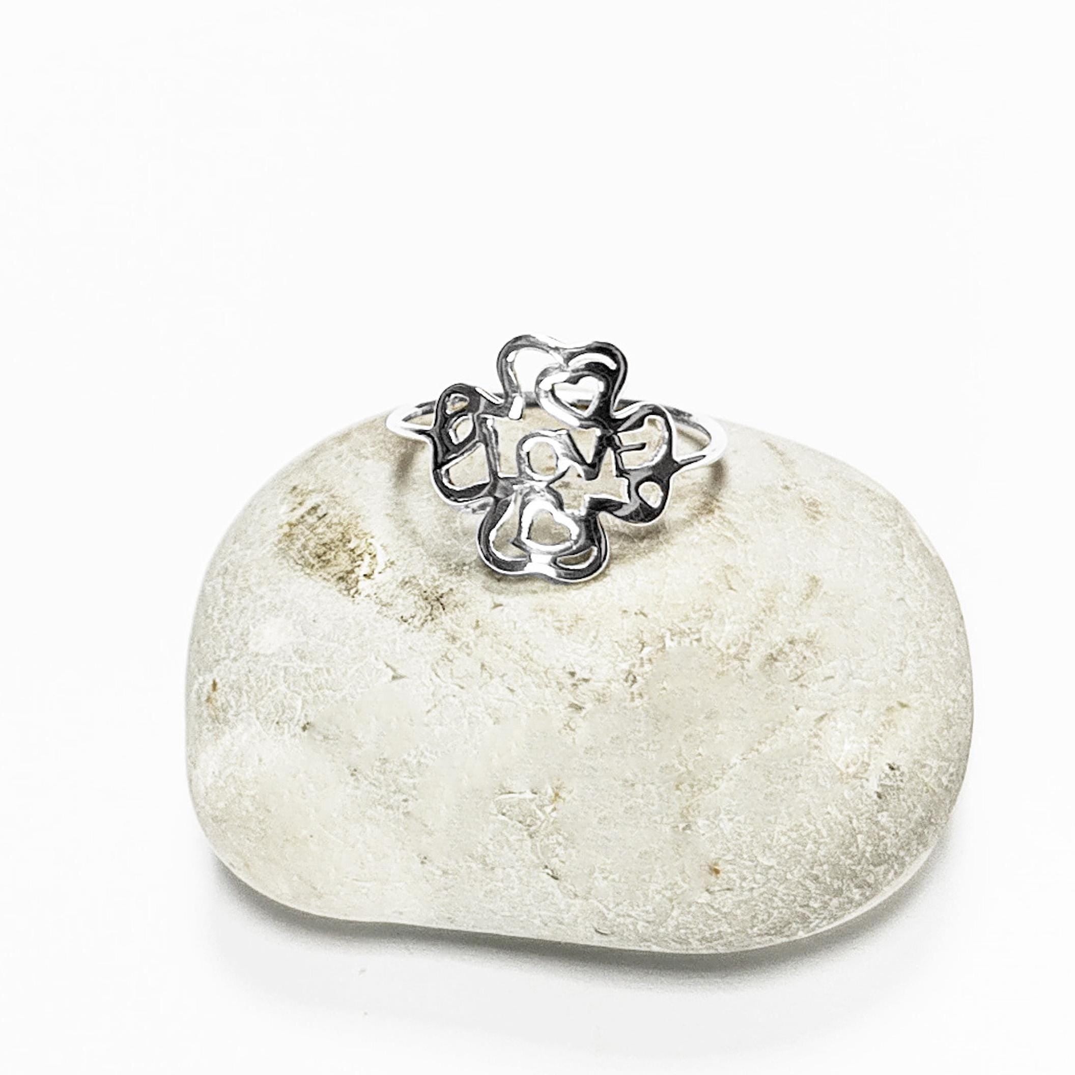 LOVE Clover Ring, Sterling Silver, Four Leaf Lucky Charm, Love Ring, Best Friends Ring, Girlfriend, Irish Saint Patrick Day Gift