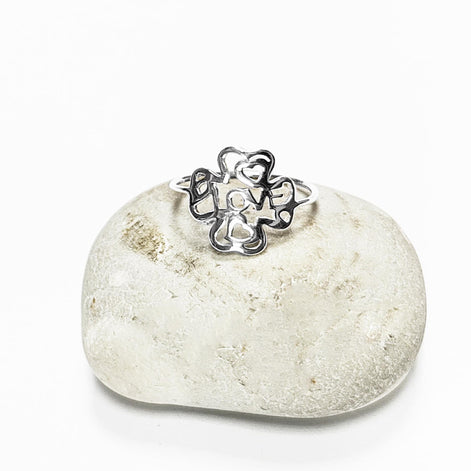 LOVE Clover Ring, Sterling Silver, Four Leaf Lucky Charm, Love Ring, Best Friends Ring, Girlfriend, Irish Saint Patrick Day Gift
