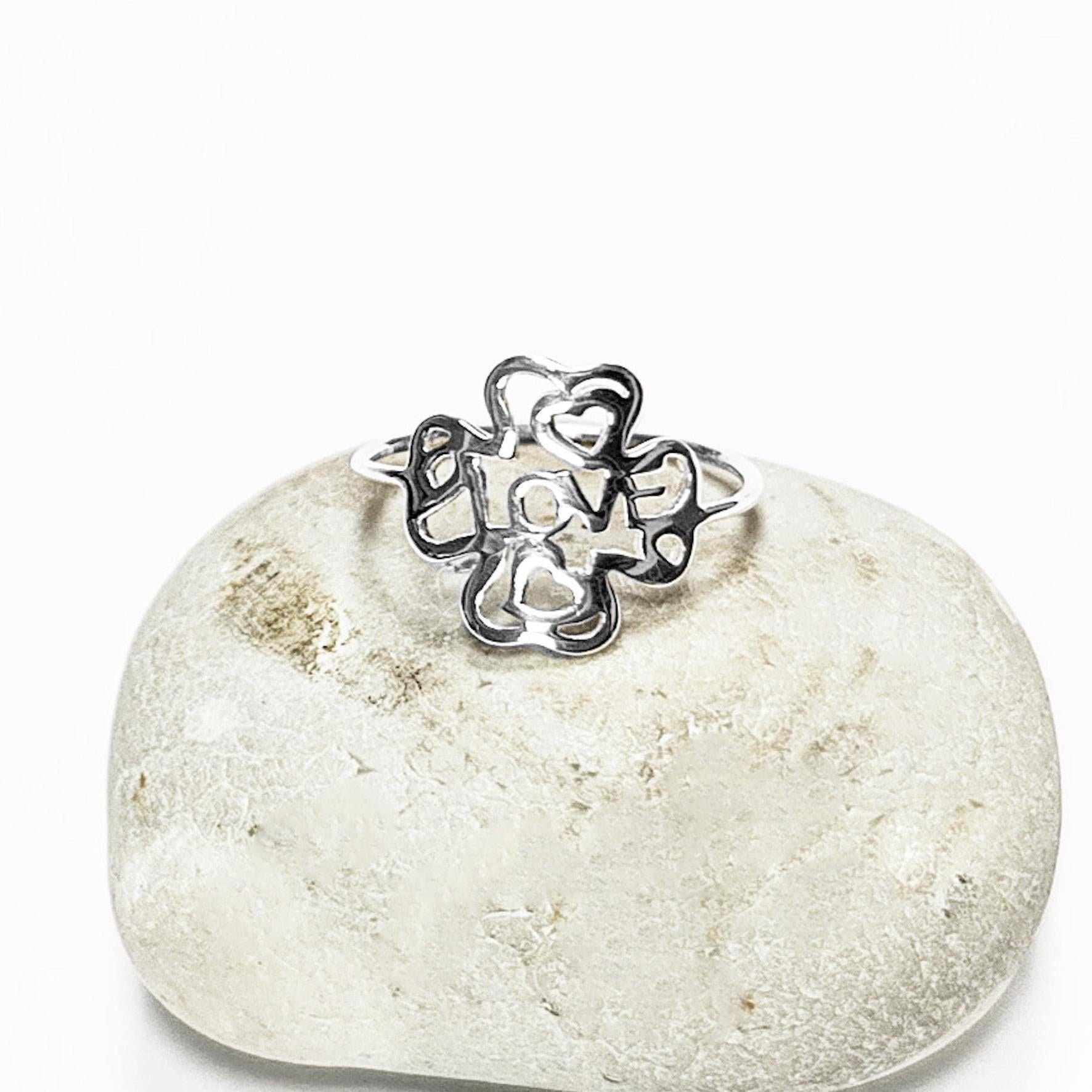 LOVE Clover Ring, Sterling Silver, Four Leaf Lucky Charm, Love Ring, Best Friends Ring, Girlfriend, Irish Saint Patrick Day Gift