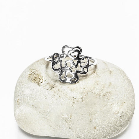 LOVE Clover Ring, Sterling Silver, Four Leaf Lucky Charm, Love Ring, Best Friends Ring, Girlfriend, Irish Saint Patrick Day Gift