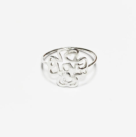LOVE Clover Ring, Sterling Silver, Four Leaf Lucky Charm, Love Ring, Best Friends Ring, Girlfriend, Irish Saint Patrick Day Gift