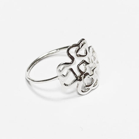 LOVE Clover Ring, Sterling Silver, Four Leaf Lucky Charm, Love Ring, Best Friends Ring, Girlfriend, Irish Saint Patrick Day Gift